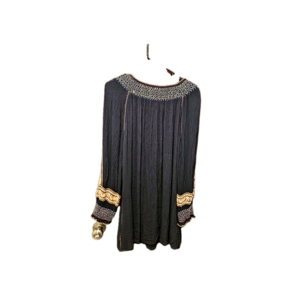 Free People Wind Willow Boho Embroidered Tied Neck Tunic Dress  Small‎ Festival - Picture 4 of 9